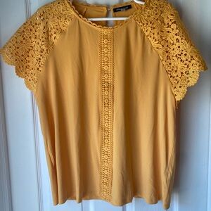 Yellow Lace Sleeve Top